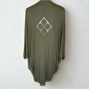 Miami Kimono Boho Open Cardigan Women Olive Green Size Small Embroidered